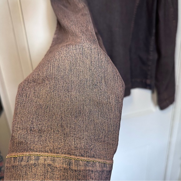 Simon Chang Beaded Button Down Dark Blue & Rust Coloured Denim Jacket, Sz 8 - Picture 9 of 12